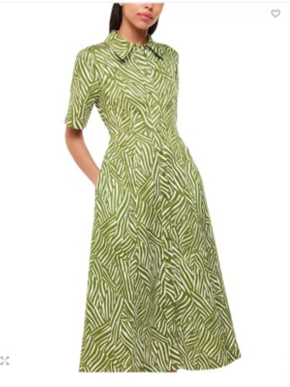 Whistles Linear Leaf Midi Dress Green Sz 8